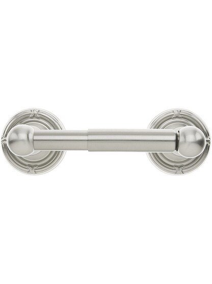 Brass Toilet-Paper Holder with Ribbon and Reed Rosettes in Satin Nickel.